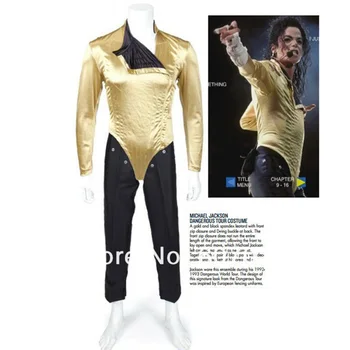 FIERBINTE MJ Michael Jackson Clasic RĂU Periculoase Gem de Aur costum Costum Sacou pantaloni Pentru Performanta de Colectare 1990 1