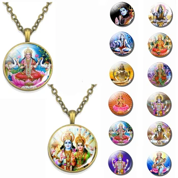 Lakshmi, Zeița Model Bronz Retro Pandantiv Colier Hinduism Dumnezeu Ganesh Cabochon Sticla De Bijuterii Colier Cu Amuleta Cadou