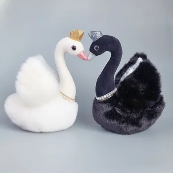 23CM Jucarii de Plus, Desene animate Swan în Formă de Păpușă de Pluș Jucării Desktop Ornament Frumos Cadou pentru Copii, Adulți, Negru/Alb
