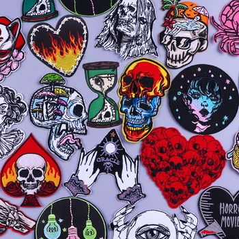 Craniul Patch Patch-uri Brodate Pentru Îmbrăcăminte Punk Insigna de Îmbrăcăminte Autocolante Aplicatiile Dungi DIY Inima Schelet Patch-uri de Pe Haine