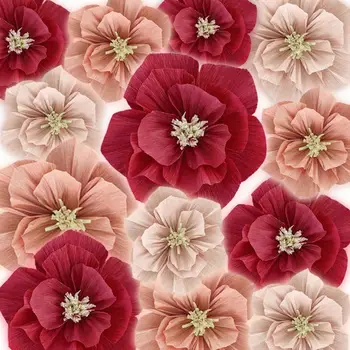 Hârtie creponată Flori Luminoase, Ochi-prinderea de Culoare DIY Artificiale Rosii Flori de Hârtie de Hârtie Reutilizabile Flori Decoratiuni pentru Petrecere 3
