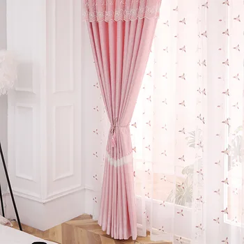 Modernă Fată Roz de Bumbac și Cânepă Cusaturi de Umbrire, Perdele pentru Living Dining Dormitor franceză Fereastră Perdele Tul 2