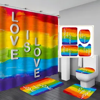 Curcubeu Gay Mândrie Steagul Perdea de Duș Set covor de Baie Set de Baie de Toaletă Covor Covor Podea Gay Pride Lesbiene Pace LGBT Decor Acasă
