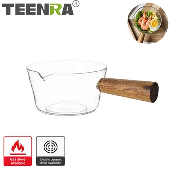 TEENRA 600ML Transparent Oală Supa Non-stick de Sticlă Cratiță mic Dejun oala Cu Maner din Lemn Vase Instrument