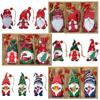 9/12Pcs Anul Nou, Pom de Crăciun Agățat Ornamente din Lemn Mașină fără Chip Moș Crăciun Pandantive Pentru Acasă Noel Xams Decor Artizanat din Lemn