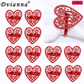 Dvianna 12buc Ziua Îndrăgostiților Inele pentru Șervețele Inima Rosie Suport de Șervețele pentru Valentine ' s Zi, Nunta Decoratiuni de Masă HWW05