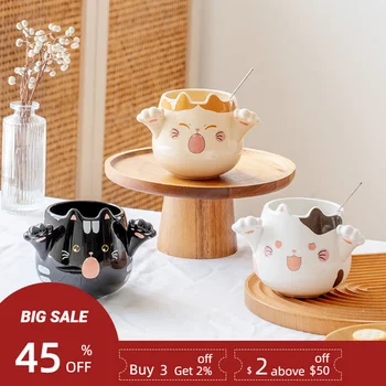 430 ml de Desene animate Alb-Negru Pisica în Formă de Cană de Cafea din Ceramică Ceașcă de Espresso de Start Drăguț Lapte Suc de Apă Drinkware
