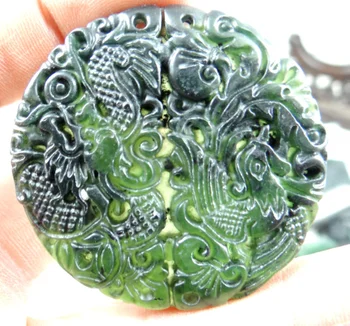 50mm piatra naturala de jad sculptat manual Dragon și Phoenix amuleta pandantiv pentru diy bijuterii colier Dotari