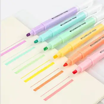 6 Buc/set Drăguț Markere Duble-cap Fluorescente Marker Marker Desen Pastel Pen Elev de la Scoala Rechizite de Birou