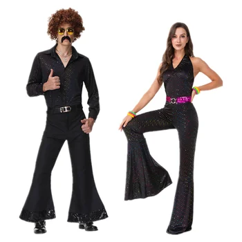 '60' 70 Hippie, Disco Costum Bărbați Femei Haine Femei Hippy Franjuri Topuri Bell Pantaloni Petrecere Flare Rochie Costum Pentru Cuplurile Adulte