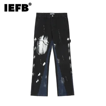 IEFB Vărsat Cerneală Negre Despicare Barbati Blugi Negri High Street Hip-hop Boot Cut Pantaloni din Denim 2023 Toamna Design Pantaloni