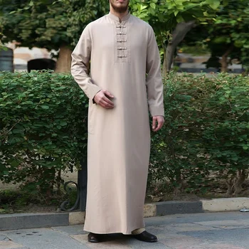 Bărbați Halat Orientul Mijlociu Ramadan Buton Simplu Atmosfera Abaya Thoub Musulman Moda Noua Culoare Solidă Islamic Îmbrăcăminte Mens Jubba