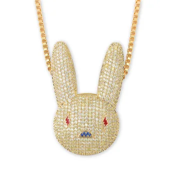 JINAO Noi Hip Hop Bad Bunny Colier Pandantiv Cu Argint Aur de Culoare Lanț de Gheață CZ Pavate Farmecul Colier de Moda Pentru Cadou
