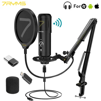 USB Microfon 7RYMS SR-AH01-K1 Profesional de Microfon cu Condensator Kit pentru Jocuri Podcast Live Streaming Video de pe YouTube Record