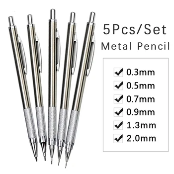 5pcs Metal Creion Mecanic Set 0.3/0.5/0.7/0.9/1.3/2.0 mm Art Automate Creion Desen Design Suppliies Gratuit Gumă de șters și Conduce