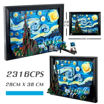 2022 Noi 21333 Decorative Creative Vincent Van Gogh Pixel Pictura Capodopera Lume Noapte Înstelată Bloc Caramida Jucarie Cadou