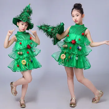 1set/multe Fete Copii Copac Verde Pălărie Rochie de Cosplay Costum de Crăciun Rochii Elf Verde Cosplay Crăciun (bun)