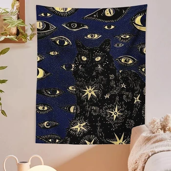 Ochi de pisica Tapiserie de Perete Agățat de Tarot Vrăjitorie Oculte Baphomet Acasă Perete Negru Decor Rece Cat Sabat Camera de Camin Decor de Arta
