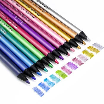 12 Culori Metalice, Desen Creion Schiță Creion Set Lemn Moale, de Culoare Aurie Creion pentru Elev de Școală Papetarie Rechizite