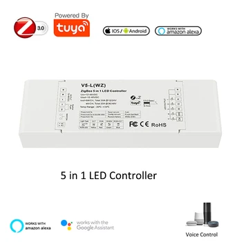 5 în 1 Tuya Zigbee RGB+CCT Controler cu Led-uri DC12V-48V RGBCW RGBW RGB CCT Benzi Dimmer cu Control Inteligent APP de Viață Alexa Control Vocal