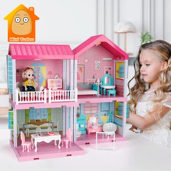 DIY Mare Dimensiune Papusa Villa Manual Asamblate Casa Castel Constructii Mobilier de Puzzle Păpuși Kit Jucărie de Învățământ Pentru Fata