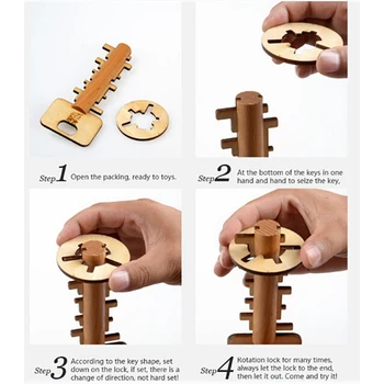 Creative Jucării Din Lemn Debloca Puzzle-Cheie Clasică Amuzant Kong Ming Blocare Jucării De Educație Intelectuală Pentru Copii Pentru Adulti 3