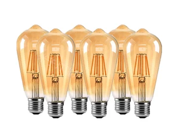 6PCS LED Edison Filamente de Becuri de Aur Lumini de Artă ST64 Estompat E27 B22 110V 220V 2W 4W 6W 8W 2700K 360 de Grade de Energie Lămpi