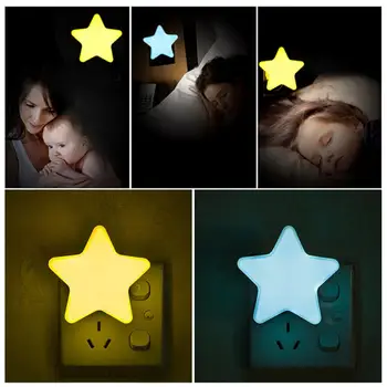 85% VÂNZARE Stele Lumina de Noapte NE/UE Plug Smart LED Lampă de Perete de Lumină de Control Dormitor Copii Desene animate Decor de Urgență Hol Scari Lampa