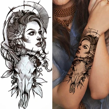 1 buc Animal Leu Femei Impermeabil Tatuaje Temporare False Autocolante Brațul Soare Artă Cruce Neagră Isus 3D Roagă Decor de Moda 1