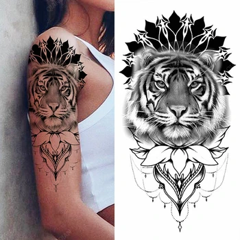 1 buc Animal Leu Femei Impermeabil Tatuaje Temporare False Autocolante Brațul Soare Artă Cruce Neagră Isus 3D Roagă Decor de Moda 2