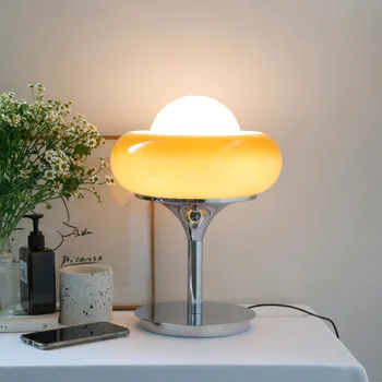 Moderne de Sticlă Lampă de Masă Nordic Pat Cald la Cap Tarte cu Ou Lampa de Birou Model de Casa Iluminat Dormitor Lampa de Birou Studiu de Lumină Led E27 UL