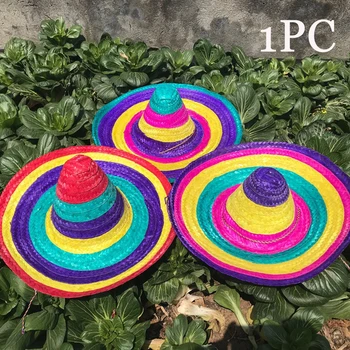 Bărbați Femei În Aer Liber Plin De Culoare Marginile Cadou Toate Anotimpurile Stil Mexican Pălării De Paie Decorative Margine Largă Copii De Culoare Aleatorii Consumabile Partid