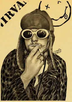 Cântăreț Kurt Cobain Postere Rock and Roll, Muzica Retro Kraft Hârtie Autocolant DIY Vintage Camera Bar Cafenea Decor Cadou Arta Picturi murale 1