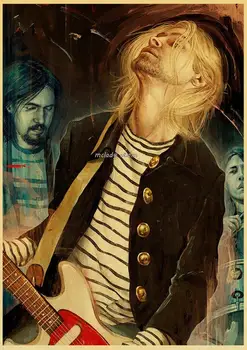 Cântăreț Kurt Cobain Postere Rock and Roll, Muzica Retro Kraft Hârtie Autocolant DIY Vintage Camera Bar Cafenea Decor Cadou Arta Picturi murale 5