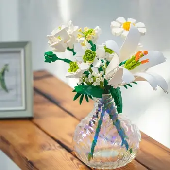 Fata Buchet Cadou Blocuri DIY Romantic de Flori de Trandafir Bonsai Model de Clădire Decor Cărămizi Jucării pentru Copii Cadouri de Vacanță