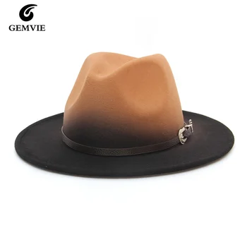 2022 Moda Gradient Fedora Hat Pentru Femei Chapeau Gradient De Pălării Pentru Bărbați Simplu Margine Largă Feminin Capace De Toamna Iarna De Top De Jazz Capac