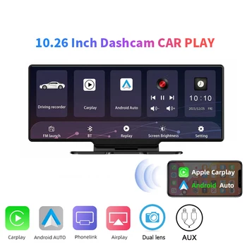 10.26 Inch Ecran Tactil 4K Auto Portabil Wireless Apple CarPlay, Android Radio Multimedia GPS dual lens Dash Cam 1080P Stereo Linu