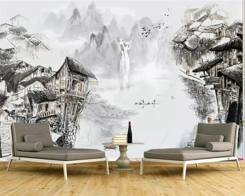 Tapet personalizat Chineză peisaj peisaj de cerneală TV de perete de fundal acasă decorare camera de zi dormitor tapet 3d 0