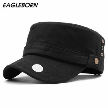 Brand EAGLEBORN Bumbac Unisex Bărbați Femei Top Plat Capac Militare Pălării Clasic de Culoare Solidă Cozoroc Pălărie de Vară, de Toamnă Bărbați Capace Militare