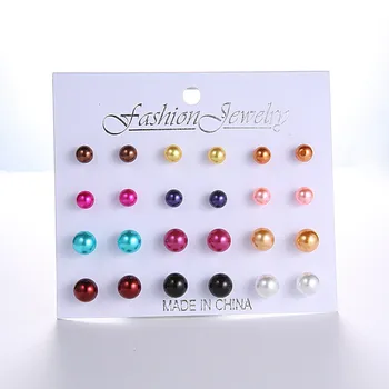 12 Perechi Colorate Simulate Perla Cercei Set Pentru Femei Bijuterii Accesorii Simple, Mixte, de Culoare Piercing Cercei Stud Mingea kit