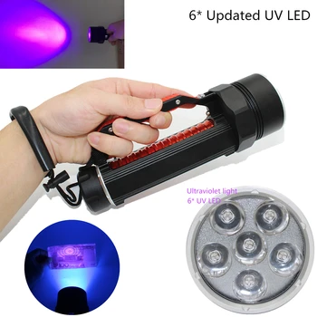 Actualizat lumina UV scufundări lanterna 6 x Ultraviolete UV LED-uri Impermeabil subacvatice scufundări lanterna se arunca cu capul laterna căutare scorpion / amber