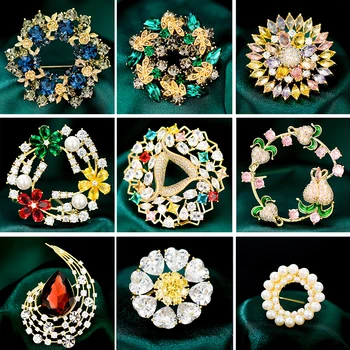 Noua Inimă Strălucitoare Zircon Minunat Broșe Frumos AAA CZ Coroană de Flori Broochpin Elegant de Perle Naturale Pin pentru Femei Accesorii