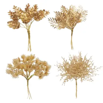 6pcs Aur Plastic Eucalipt Plante Artificiale Frunze de Crăciun Coroană de flori Decorative Nunta Aranjament de Flori
