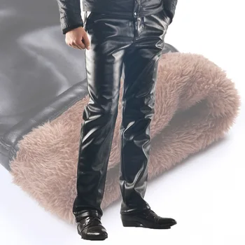 Thoshine Brand Barbati Iarna din Piele PU Pantaloni Fleece Gros de sex Masculin Grea Termice & Cald Pantaloni Motocicleta Vânt Impermeabil