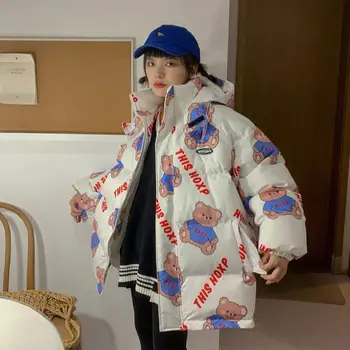 Japonez drăguț urs sacou captusit de iarna pentru femei 2021 y2k nou stil liber și mai gros școlăriță bumbac sacou captusit tendință haina