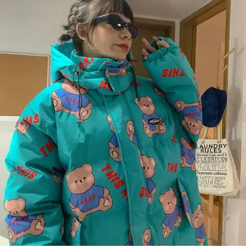 Japonez drăguț urs sacou captusit de iarna pentru femei 2021 y2k nou stil liber și mai gros școlăriță bumbac sacou captusit tendință haina 2
