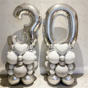 54Pcs Chrome Silver Balon Set 32inch Numărul Folie de Aluminiu Baloane Ziua Adult Globos 18 20 30 50 de ani Decor