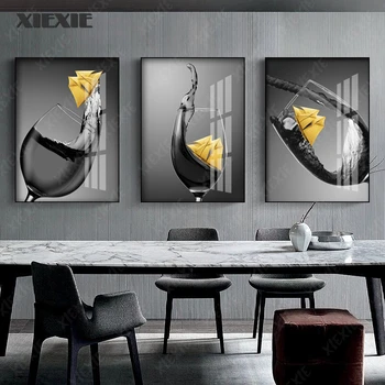 Pahar de vin cu Barca Mica de Imprimare Panza de Pictura, Sala de Mese și Bucătărie Modernă Acasă Decorare Arta de Perete Imagini cu Flori