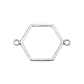 400buc 25x16mm Hexagrama Fagure de miere Conector Farmece Antichități Argint Culoare Pentru Bijuterii DIY Face Farmecele de Aliaj de Zinc 2