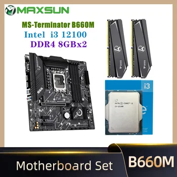 MAXSUN Placa de baza Stabilit Terminator B660M CPU Intel i3 12100 LGA1700 [Nou Dar Fara Cooler] DDR4 8GB 2666MHz x2 Calculator Combo